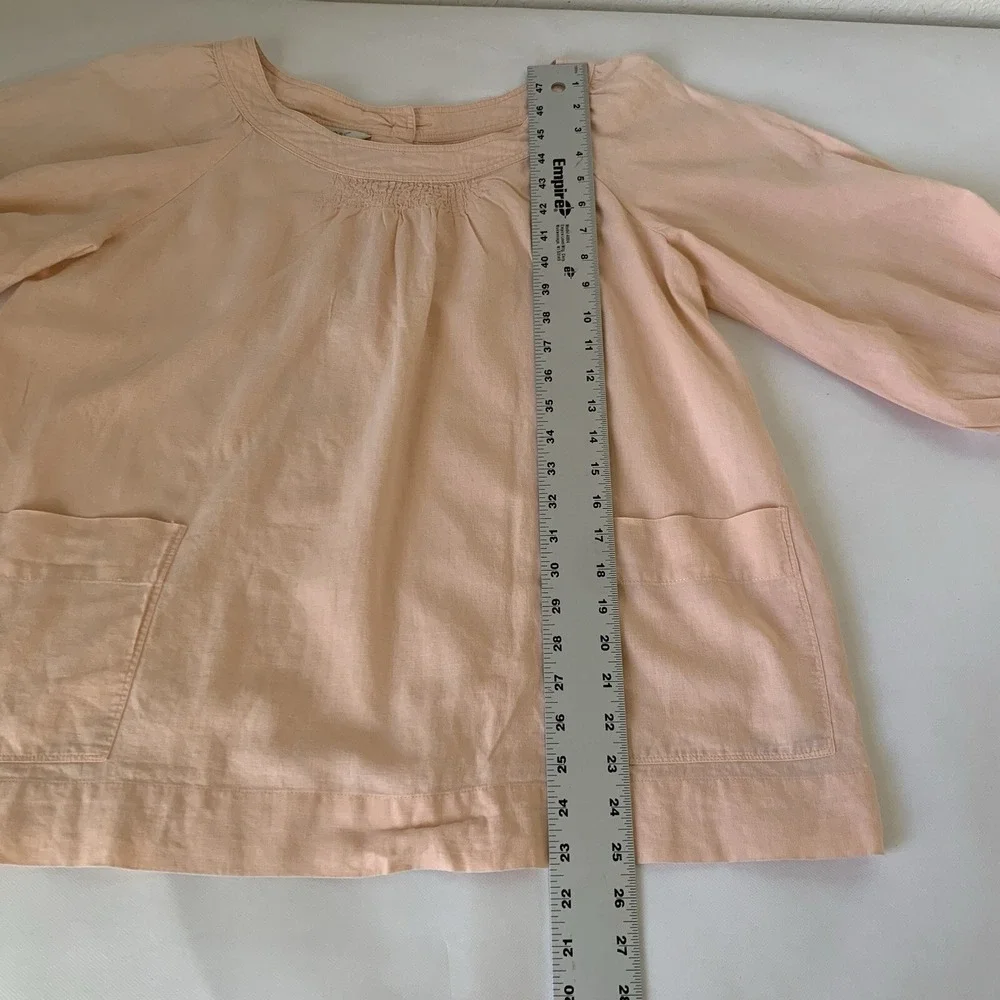 Sandro Shirt Women L Pink Peach Bow‎ Linen Beach Coastal Lagenlook Preppy Resort